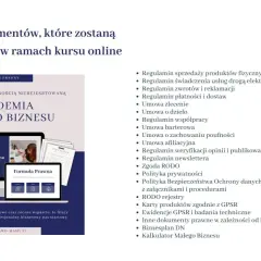Lista dokumentów do kursu "Akademia Małego Biznesu": regulaminy, umowy, polityki, RODO, biznesplan i jakichś innych pomocnych materiałów.