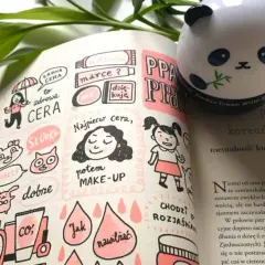 Urocza ilustracja z książki o koreańskiej pielęgnacji, gdzie ważniejsza jest zdrowa cera aniżeli makijaż.