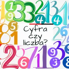 Kolorowe cyfry tworzą tło dla pytania "Cyfra czy liczba?". Widać tu wiele liczb, od 0 do 9, w różnych rozmiarach i barwach.