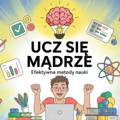 Chłopiec z laptopem, otoczony książkami i symbolami nauki, świętuje sukces dzięki efektywnym metody nauczania.