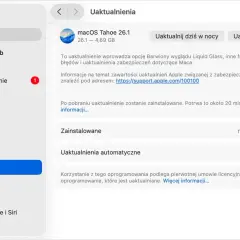 Uaktualnienie macOS Tahoe 26.1 jest dostępne. Wybierz tę czy tą opcję uaktualnienia, by cieszyć się nowymi funkcjami i poprawkami bezpieczeństwa.
