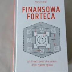 Okładka książki "Finansowa forteca" Marcina Iwucia. Grafika przedstawia fortecę z elementami jak "poduszka finansowa" i "portfel długoterminowy".
