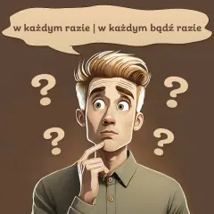 Zamyślony mężczyzna otoczony znakami zapytania, zastanawia się, co robić. W każdym bądź razie, musi podjąć decyzję.