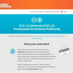 Logo Creative Commons i ikona CC0 z napisem "Przekazanie do Domeny Publicznej".