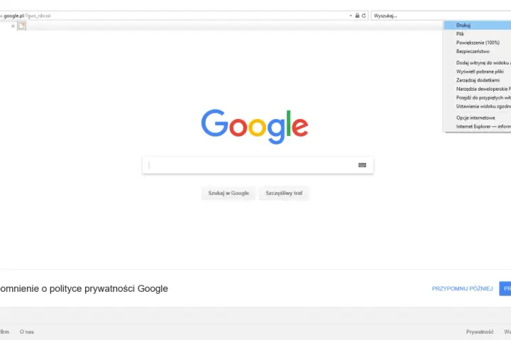 Menu przeglądarki, gdzie można znaleźć opcje dotyczące ustawień, by dowiedzieć się, jak włączyć sprawdzanie lokalizacji.