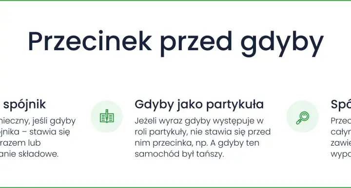 Przecinek przed gdyby: zasady użycia, gdy pełni funkcję spójnika, partykuły lub w spójnikach zestawionych.