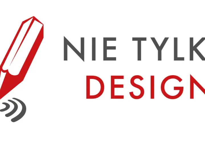Czerwony ołówek z falami dźwiękowymi i napis "NIE TYLKO DESIGN".