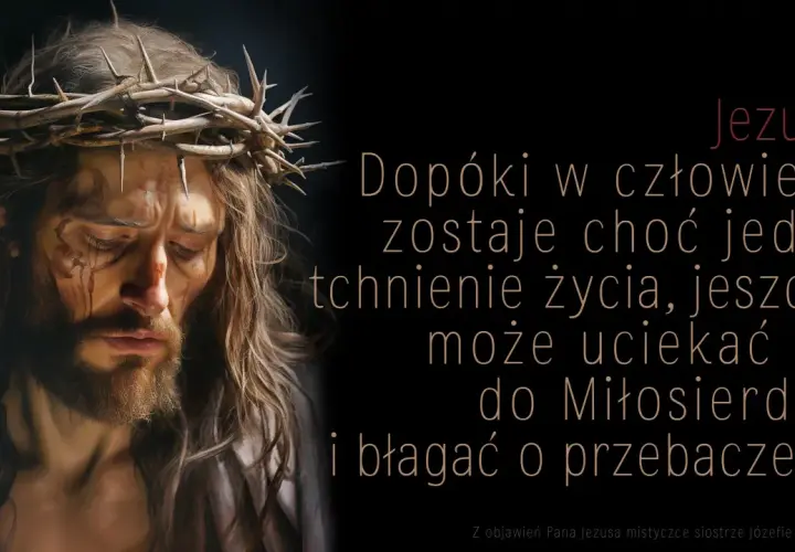 Portret Jezusa w koronie cierniowej, z krwawymi śladami na twarzy, na czarnym tle.