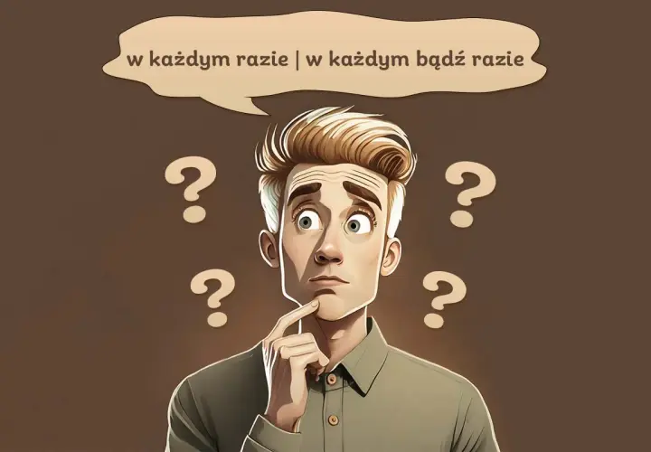 Zamyślony mężczyzna otoczony znakami zapytania, zastanawia się, co robić. W każdym bądź razie, musi podjąć decyzję.
