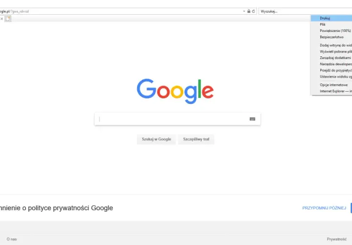 Menu przeglądarki, gdzie można znaleźć opcje dotyczące ustawień, by dowiedzieć się, jak włączyć sprawdzanie lokalizacji.