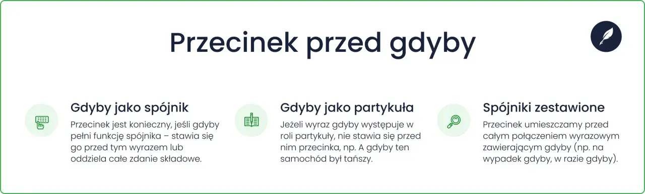 Przecinek przed gdyby: zasady użycia, gdy pełni funkcję spójnika, partykuły lub w spójnikach zestawionych.