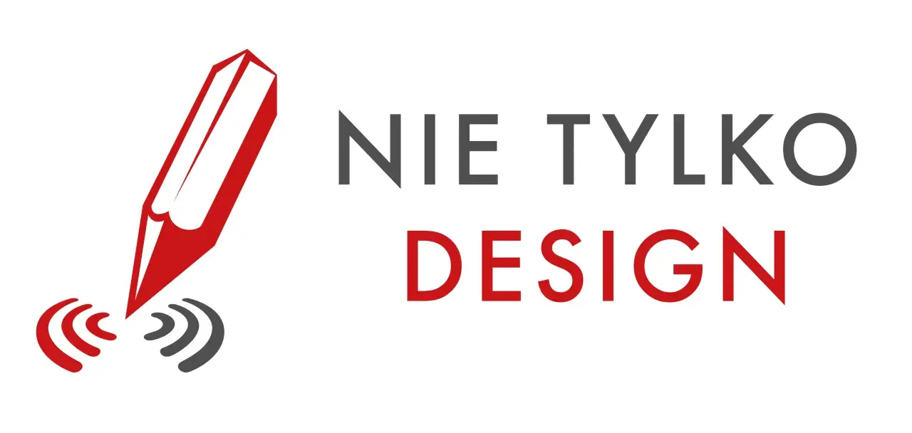 Czerwony ołówek z falami dźwiękowymi i napis "NIE TYLKO DESIGN".
