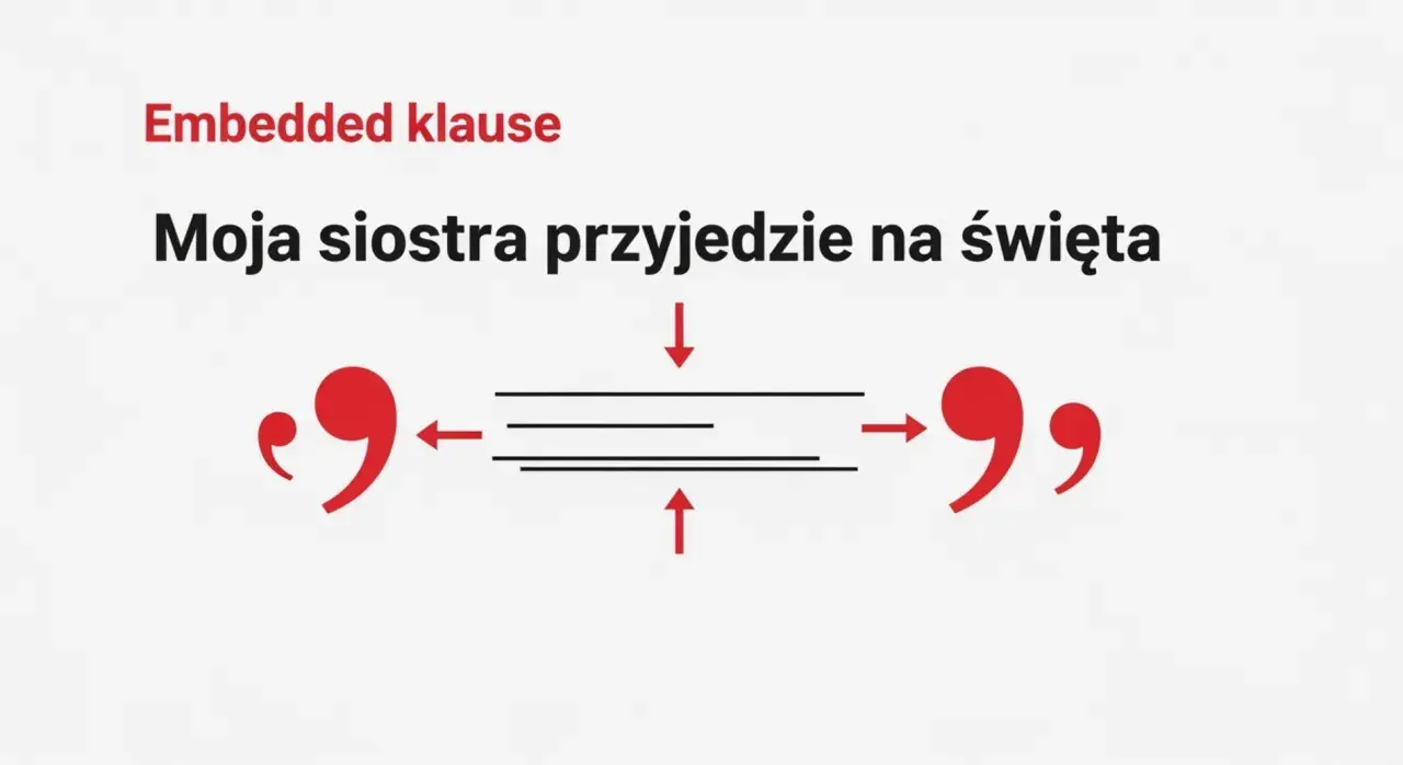 Moja siostra przyjedzie na święta" - czy przed "bo" stawiamy przecinek? Ilustracja pokazuje, jak wtrącenia oddzielamy przecinkami.
