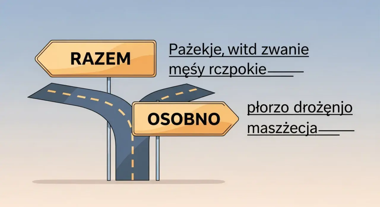 Rozdroże dróg z tabliczkami "RAZEM" i "OSOBNO". Wybór ścieżki, niekoniecznie razem czy osobno, prowadzi do różnych rozwiązań.