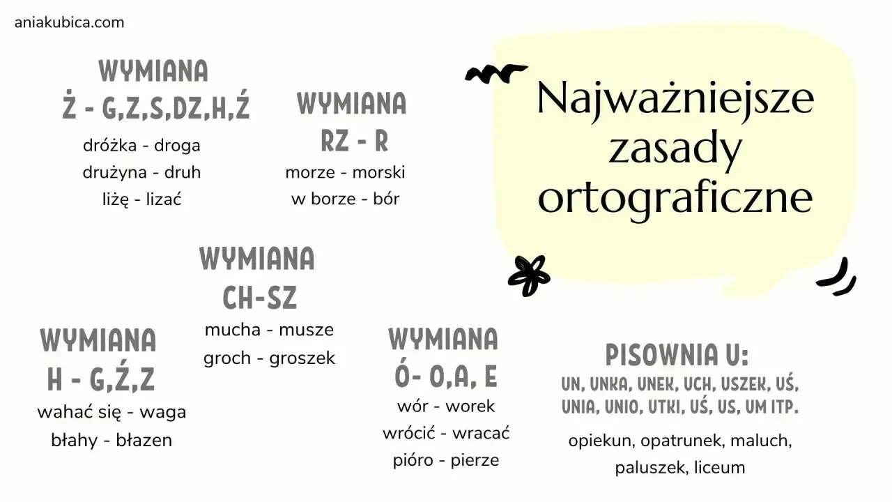 Najważniejsze zasady ortograficzne: wymiany liter i pisownia